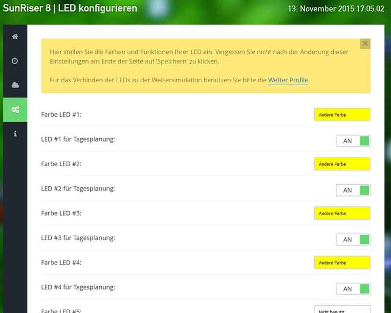 Beleuchtung im Webinterface zuordnen ..