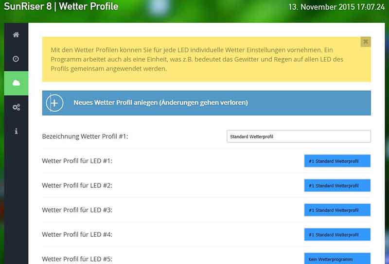 Wetterprofil anlegen/ einstellen