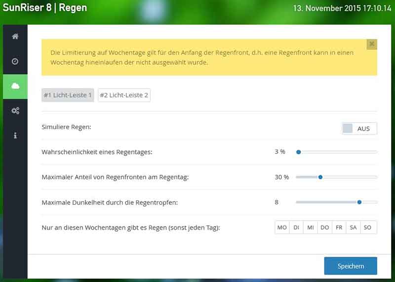 Regeneinstellungen (Regentage)
